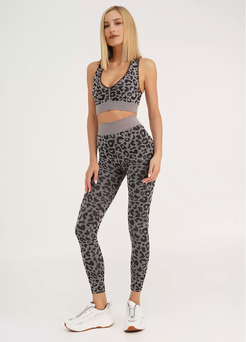 Спортивні легінси з леопардовим принтом LEGGINGS ANIMAL MELANGE 03 deep taupe (коричневий)