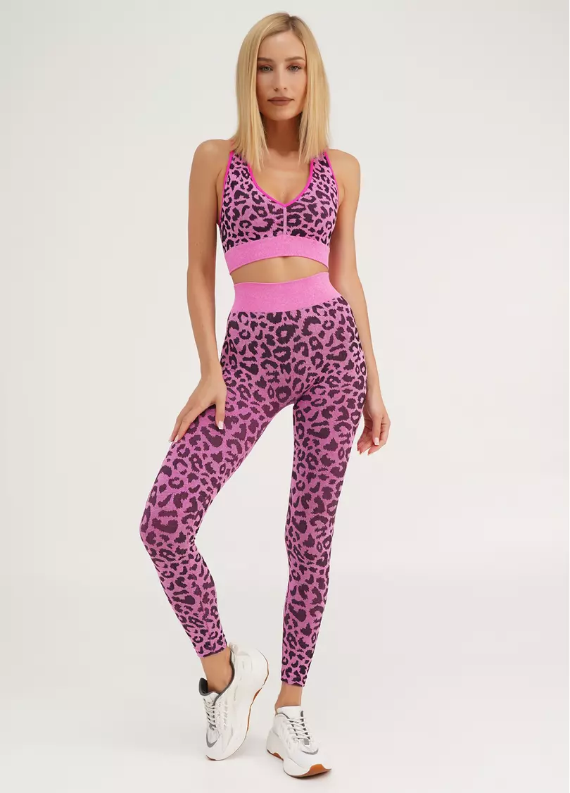 Спортивні легінси з леопардовим принтом LEGGINGS ANIMAL MELANGE 03 pink neon (неоновий рожевий)