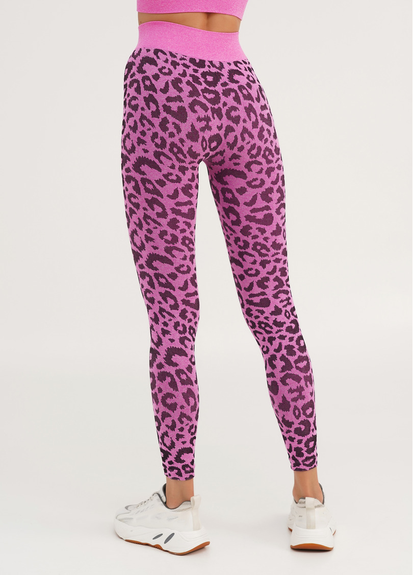 Спортивні легінси з леопардовим принтом LEGGINGS ANIMAL MELANGE 03 pink neon (неоновий рожевий)