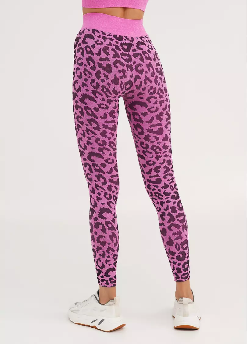 Спортивні легінси з леопардовим принтом LEGGINGS ANIMAL MELANGE 03 pink neon (неоновий рожевий)