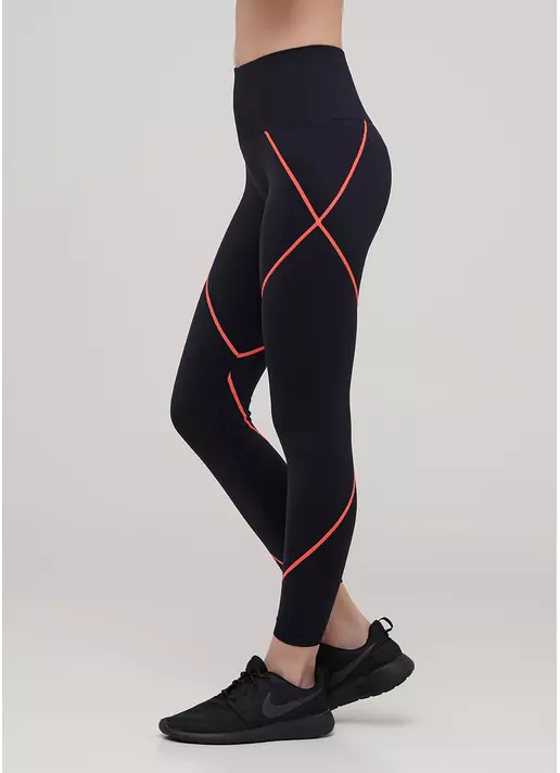 Бесшовные спортивные леггинсы LEGGINGS NEON STRIPE (черный/оранжевый)