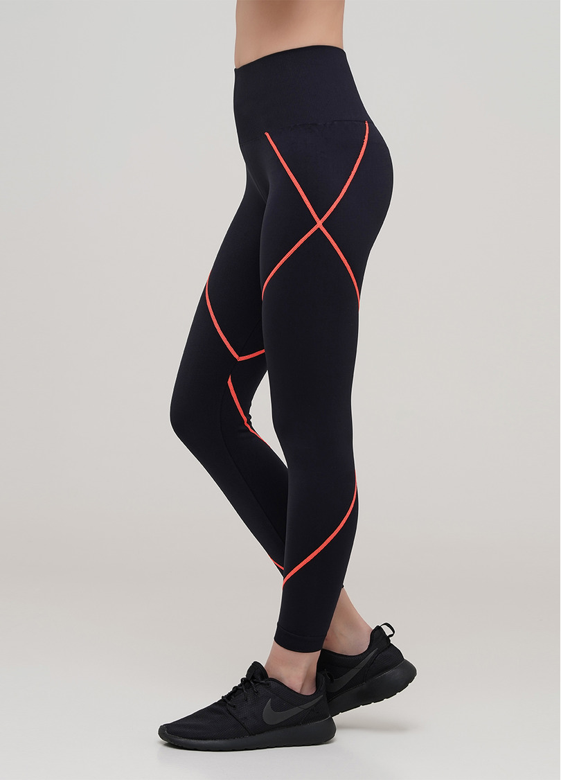 Безшовні спортивні легінси LEGGINGS NEON STRIPE (чорний/помаранчевий)