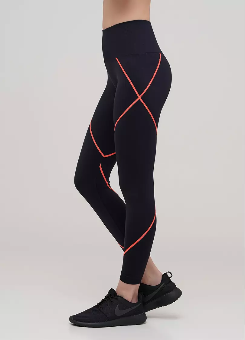 Безшовні спортивні легінси LEGGINGS NEON STRIPE (чорний/помаранчевий)