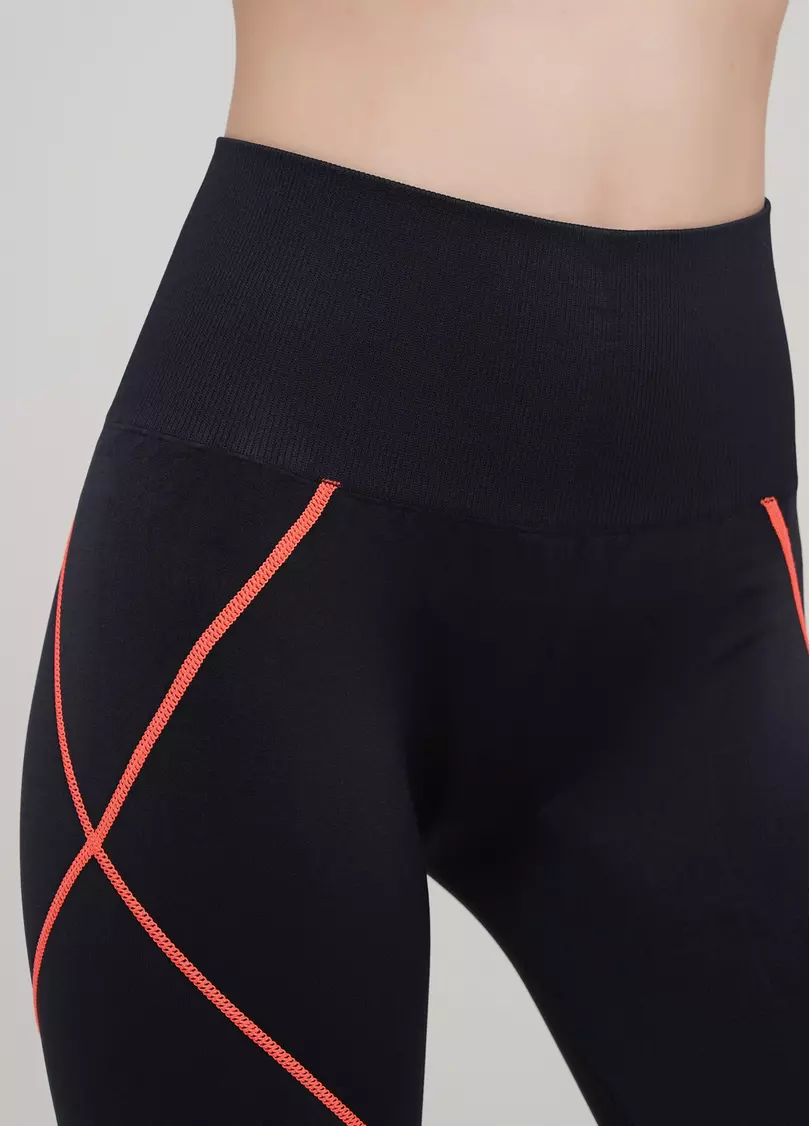 Безшовні спортивні легінси LEGGINGS NEON STRIPE (чорний/помаранчевий)