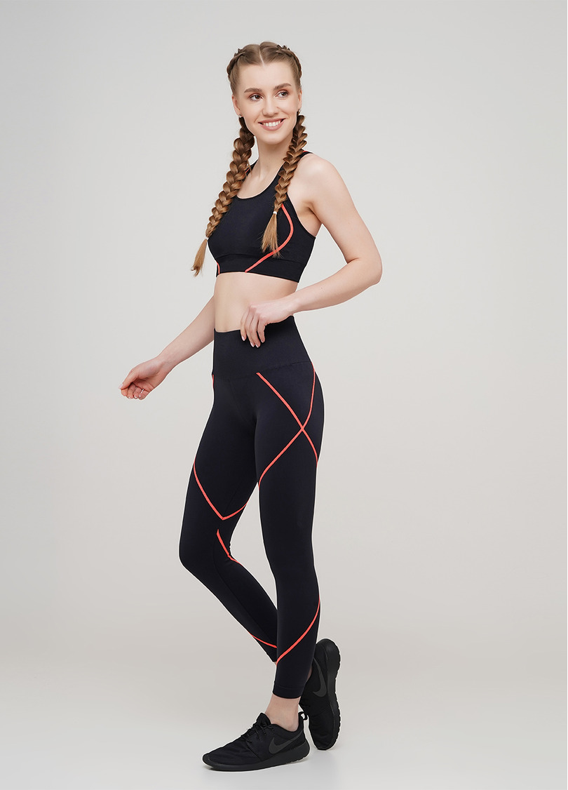 Безшовні спортивні легінси LEGGINGS NEON STRIPE (чорний/помаранчевий)