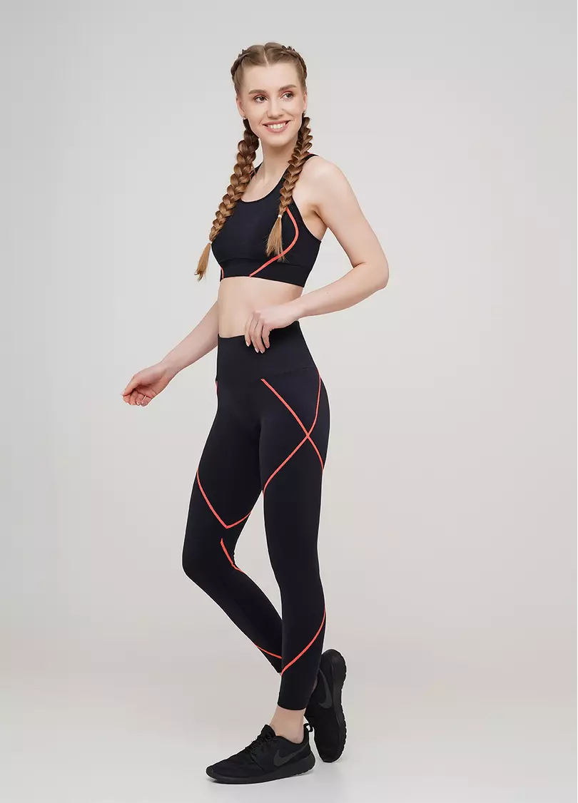 Безшовні спортивні легінси LEGGINGS NEON STRIPE (чорний/помаранчевий)