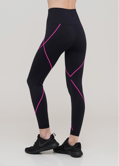 Бесшовные спортивные леггинсы LEGGINGS NEON STRIPE (черный/розовый)