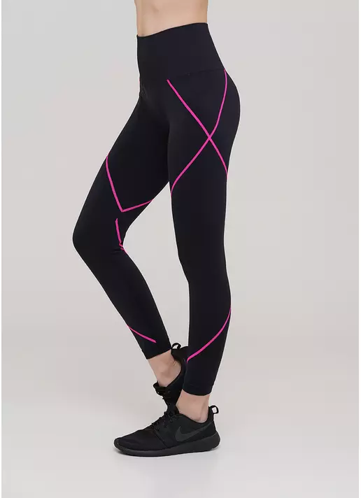 Бесшовные спортивные леггинсы LEGGINGS NEON STRIPE (черный/розовый)
