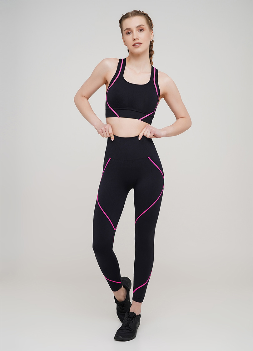 Безшовні спортивні легінси LEGGINGS NEON STRIPE (чорний/рожевий)