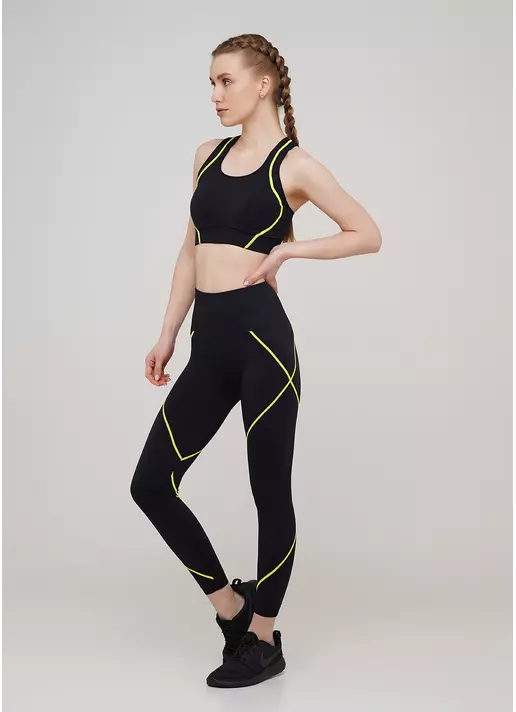 Бесшовные спортивные леггинсы LEGGINGS NEON STRIPE (черный/желтый)
