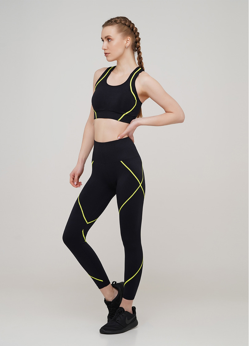 Безшовні спортивні легінси LEGGINGS NEON STRIPE (чорний/жовтий)