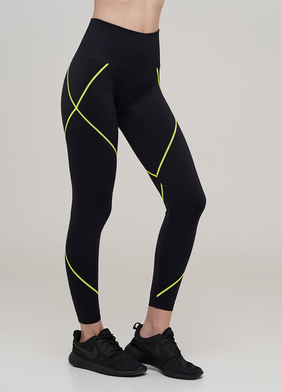 Бесшовные спортивные леггинсы LEGGINGS NEON STRIPE (черный/желтый)