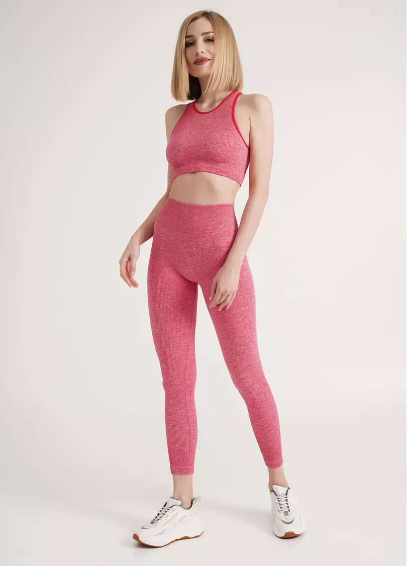 Безшовні легінси в рубчик LEGGINGS RIB MELANGE viva magenta (рожевий)