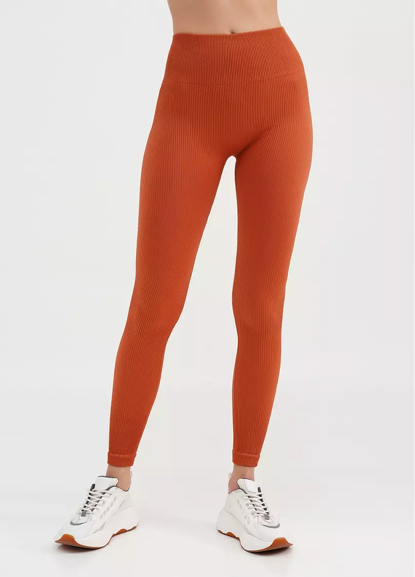 Леггинсы в рубчик с моделирующим швом сзади LEGGINGS RIB burnt sienna (оранжевий)