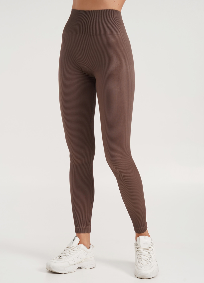 Леггинсы в рубчик с моделирующим швом сзади LEGGINGS RIB deep taupe (коричневый)