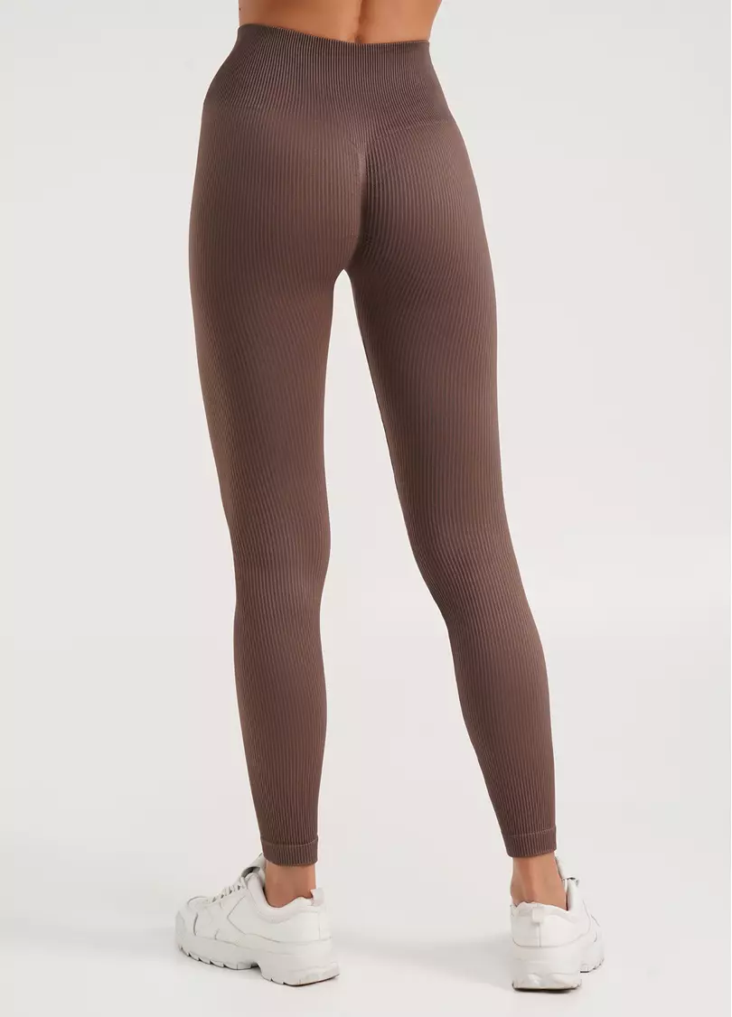 Леггинсы в рубчик с моделирующим швом сзади LEGGINGS RIB deep taupe (коричневый)