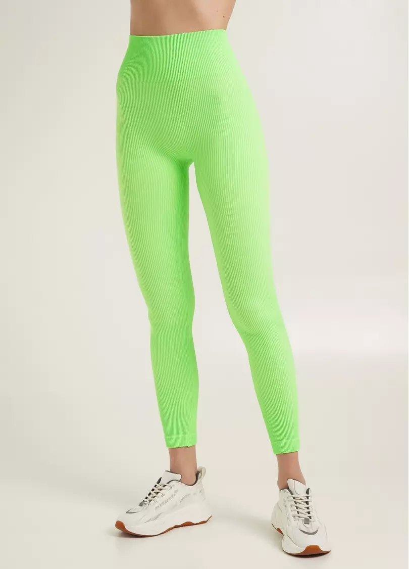 Легінси в рубчик з моделюючим швом ззаду LEGGINGS RIB green neon (неоновий зелений)