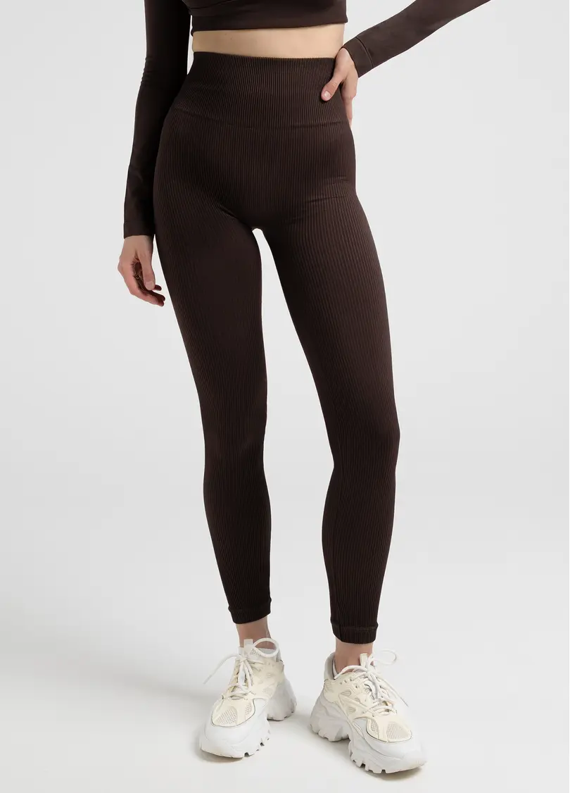 Леггинсы в рубчик с моделирующим швом LEGGINGS RIB, коричневые