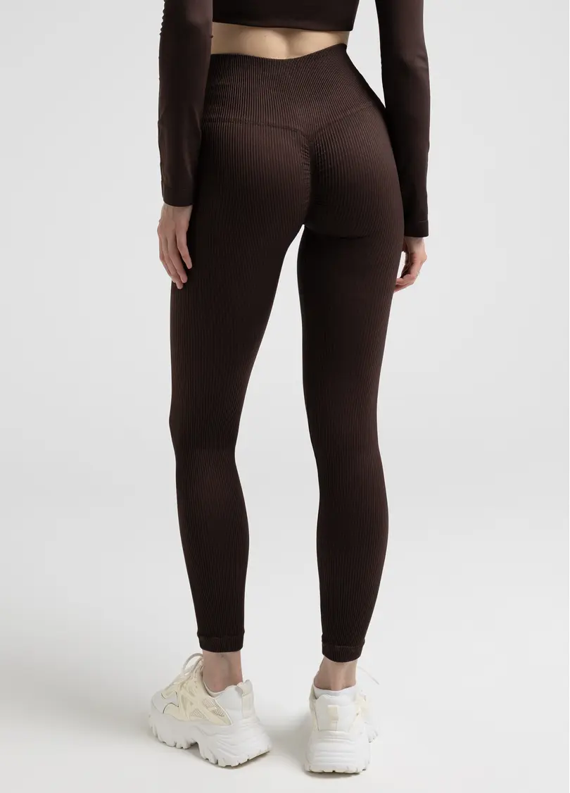 Леггинсы в рубчик с моделирующим швом LEGGINGS RIB, коричневые