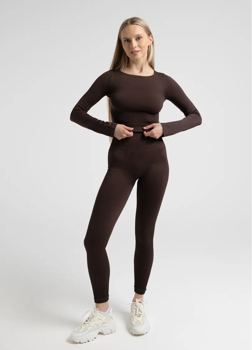 Леггинсы в рубчик с моделирующим швом LEGGINGS RIB, коричневые