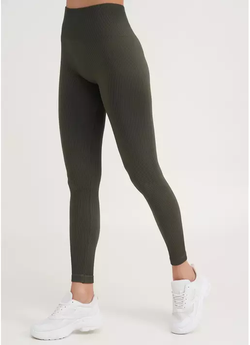 Леггинсы в рубчик с моделирующим швом сзади LEGGINGS RIB khaki (хаки)