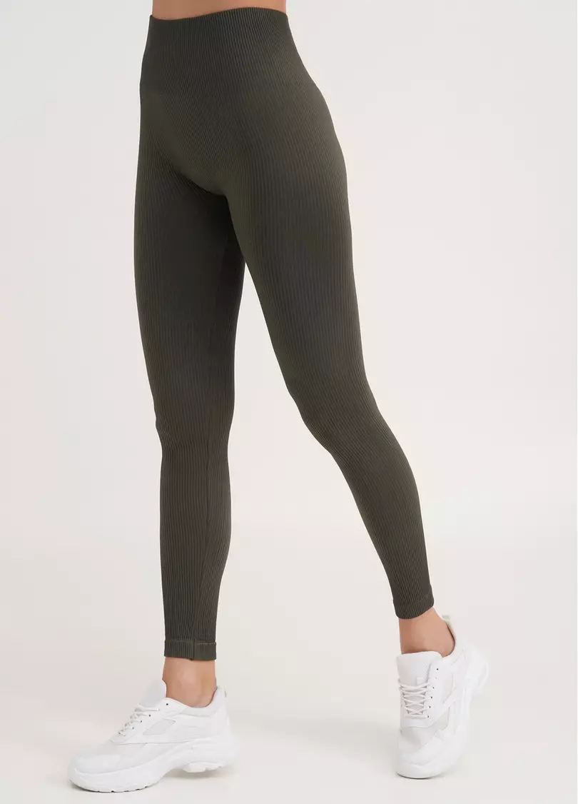 Легінси в рубчик з моделюючим швом ззаду LEGGINGS RIB khaki (хакі)