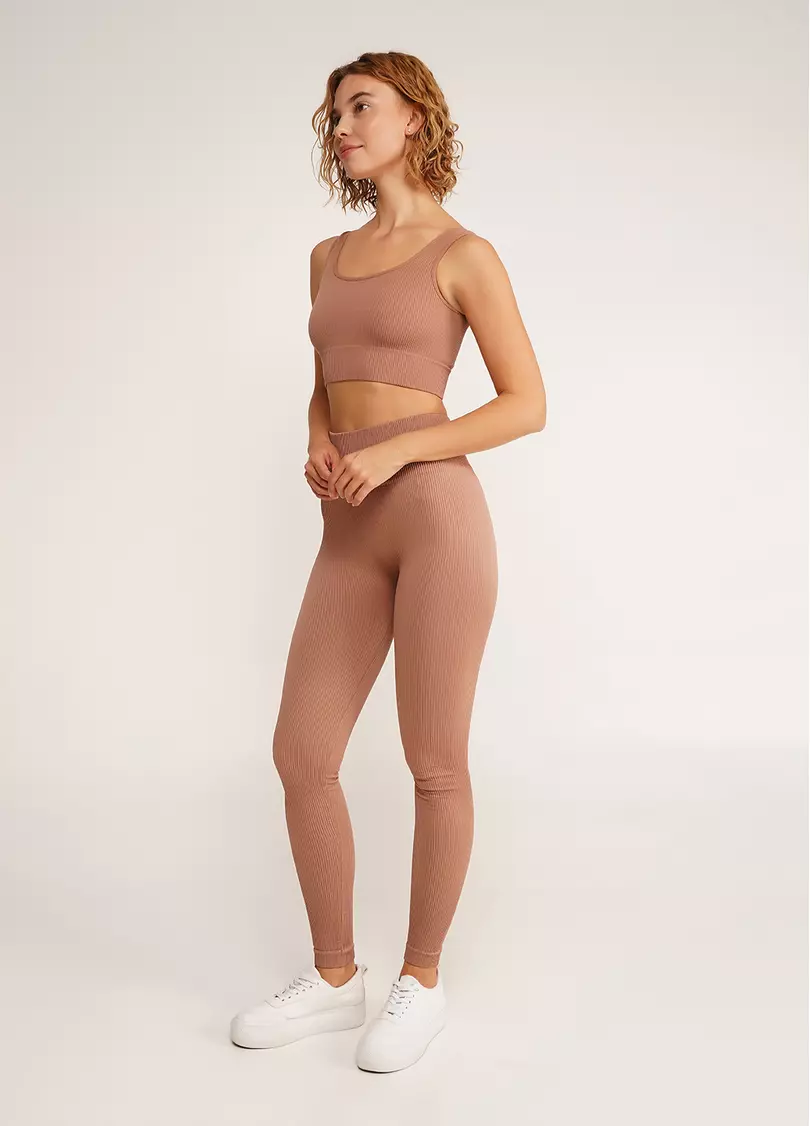 Леггинсы в рубчик с моделирующим швом сзади LEGGINGS RIB mokko (коричневый)