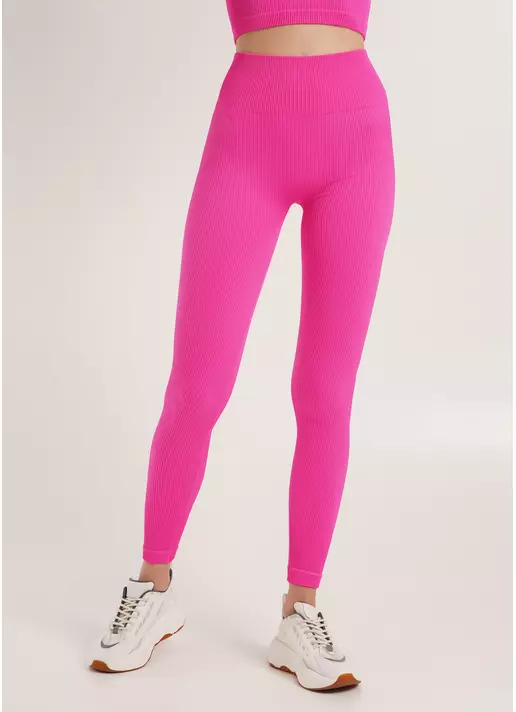 Леггинсы в рубчик с моделирующим швом сзади LEGGINGS RIB pink neon (неоновый розовый)
