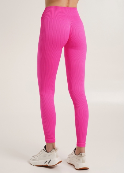 Легінси в рубчик з моделюючим швом ззаду LEGGINGS RIB pink neon (неоновий рожевий)
