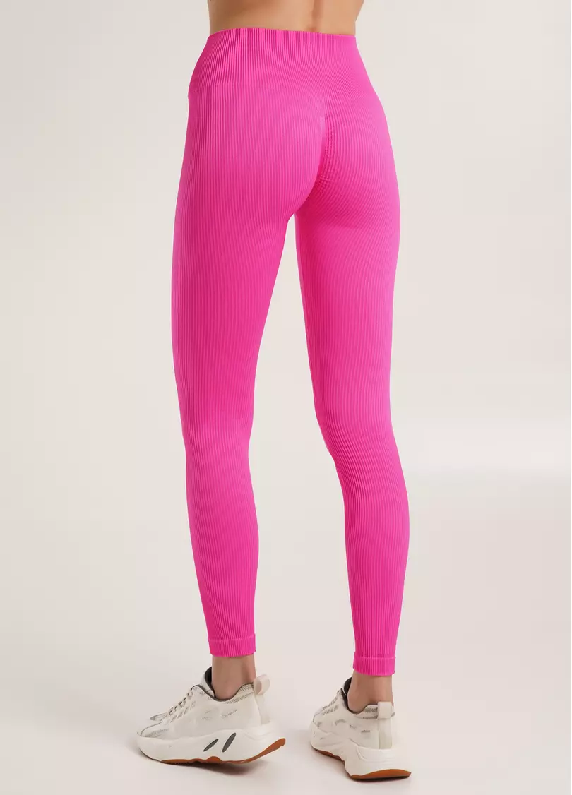 Леггинсы в рубчик с моделирующим швом сзади LEGGINGS RIB pink neon (неоновый розовый)