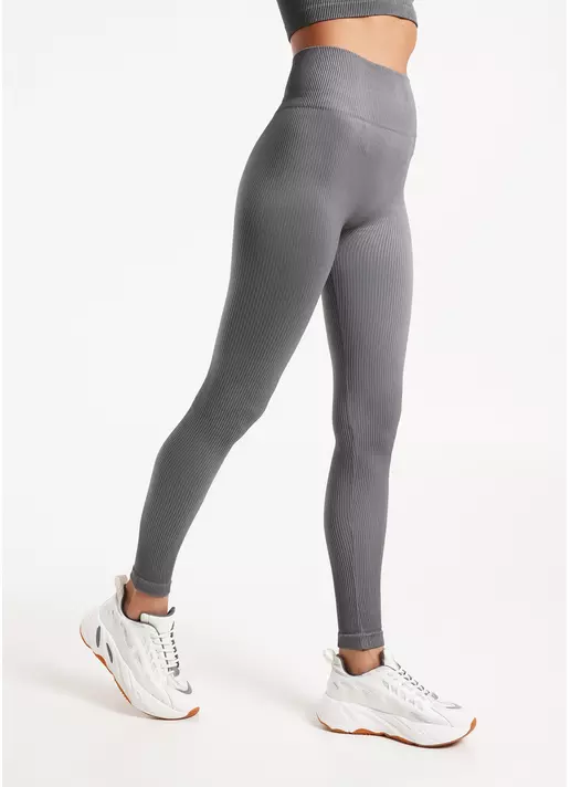 Легінси в рубчик з моделюючим швом ззаду LEGGINGS RIB poppy seed (сірий)