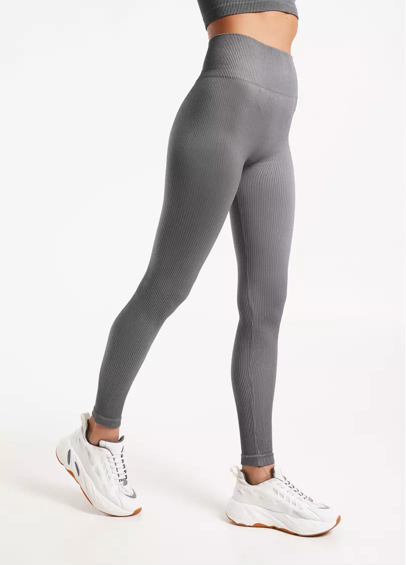 Леггинсы в рубчик с моделирующим швом сзади LEGGINGS RIB poppy seed (серый)