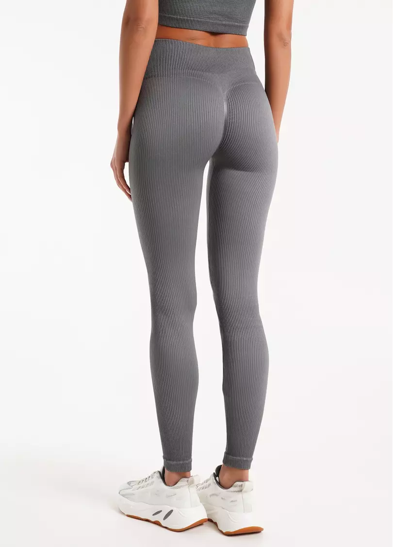 Леггинсы в рубчик с моделирующим швом сзади LEGGINGS RIB poppy seed (серый)