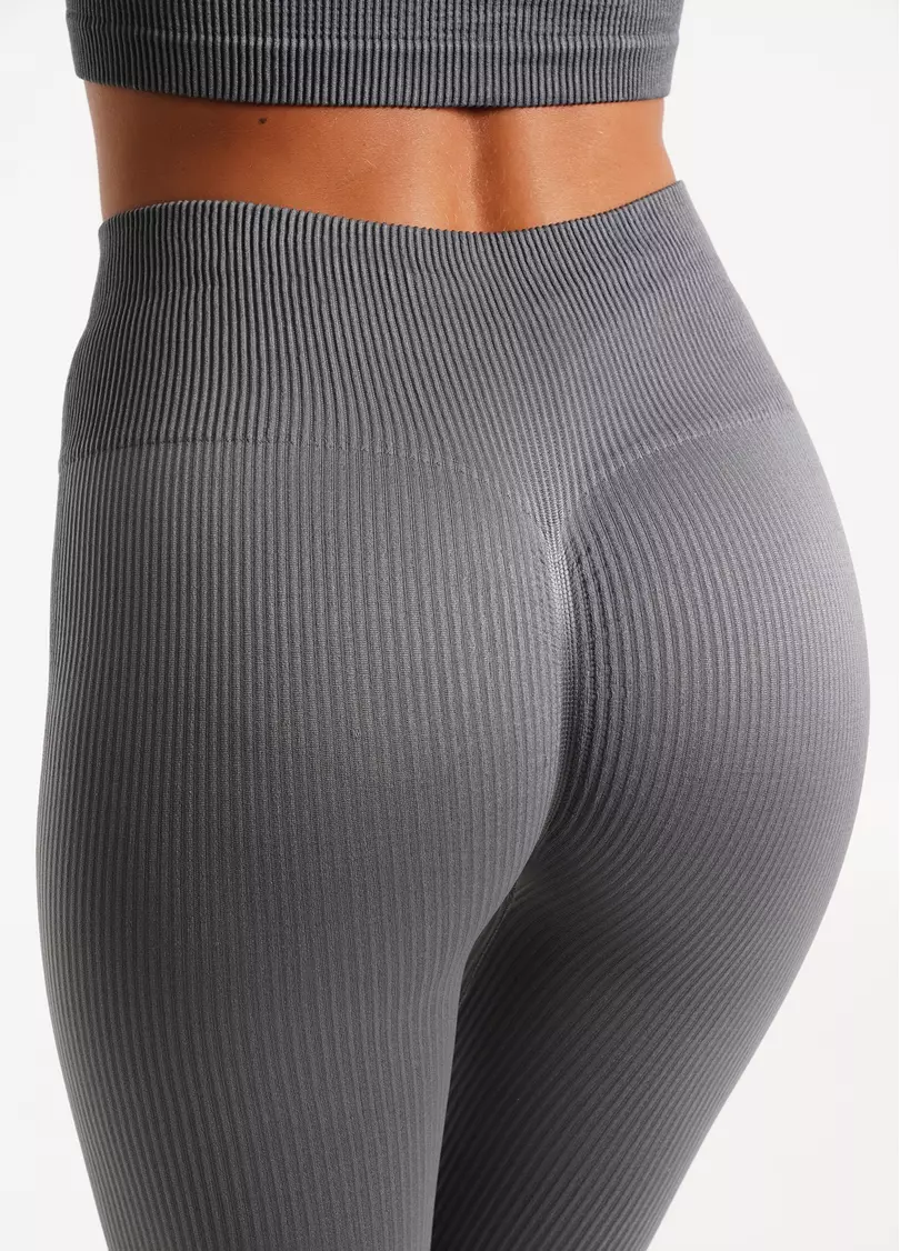 Леггинсы в рубчик с моделирующим швом сзади LEGGINGS RIB poppy seed (серый)