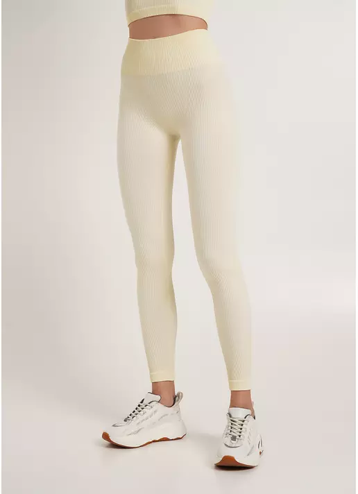 Леггинсы в рубчик с моделирующим швом сзади LEGGINGS RIB vanilla (желтый)