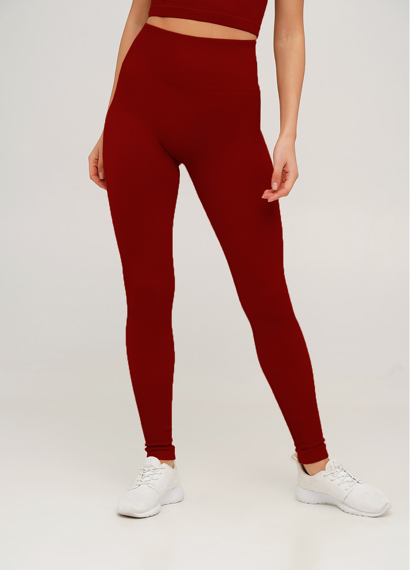 Леггинсы в рубчик с моделирующим швом сзади LEGGINGS RIB winery (красный)