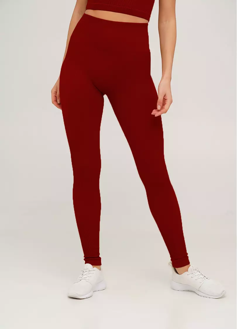 Леггинсы в рубчик с моделирующим швом сзади LEGGINGS RIB winery (красный)