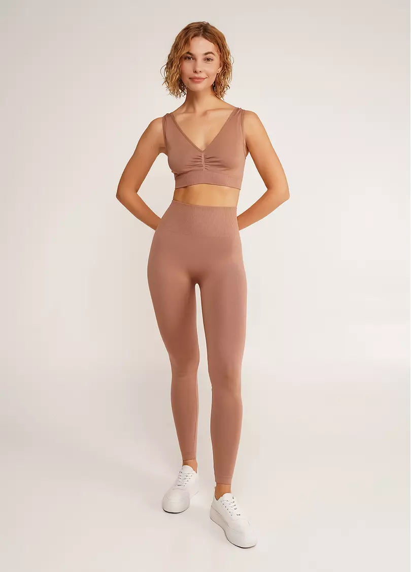 Леггинсы с пуш-ап эффектом и широким поясом LEGGINGS SHAPE mokko (коричневый)