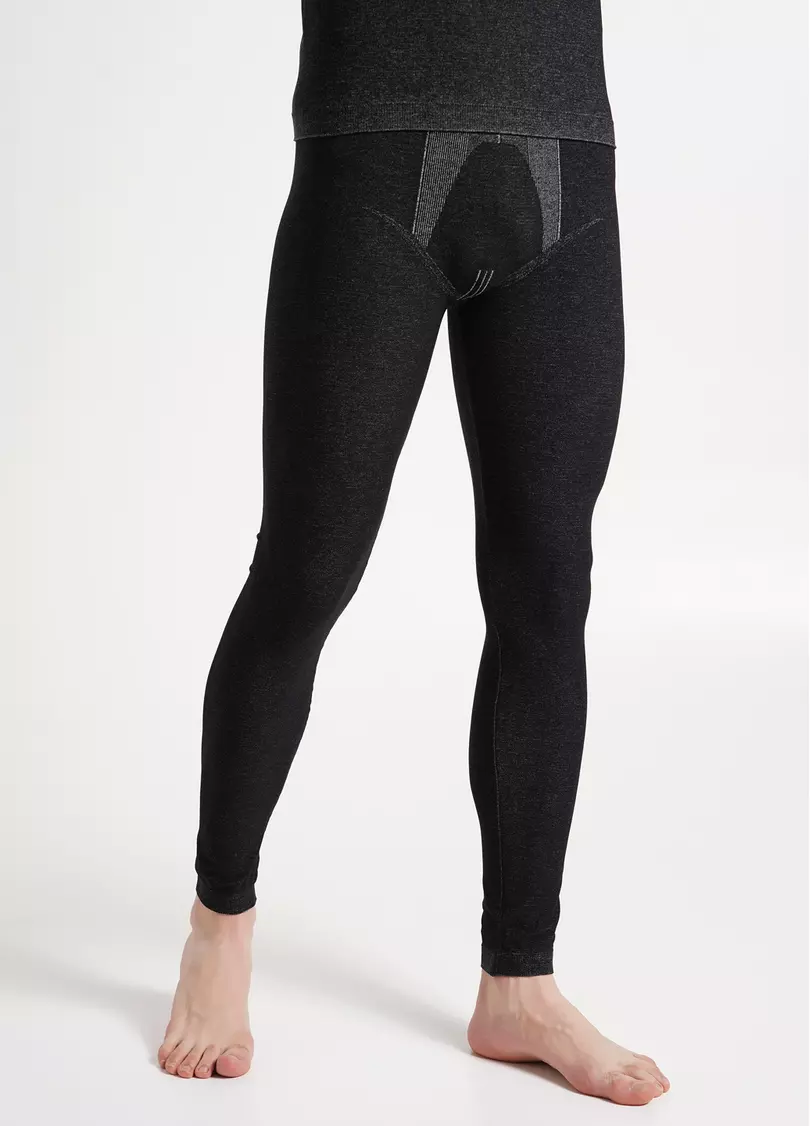 Бесшовные термолеггинсы мужские THERMO LEGGINGS MELANGE MAN nero (черный)