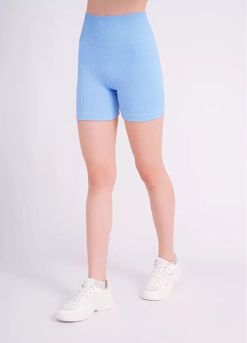Безшовні шорти в рубчик з пуш-ап ефектом SHORTS RIB SHAPE lacecap hydrangea (блакитний)