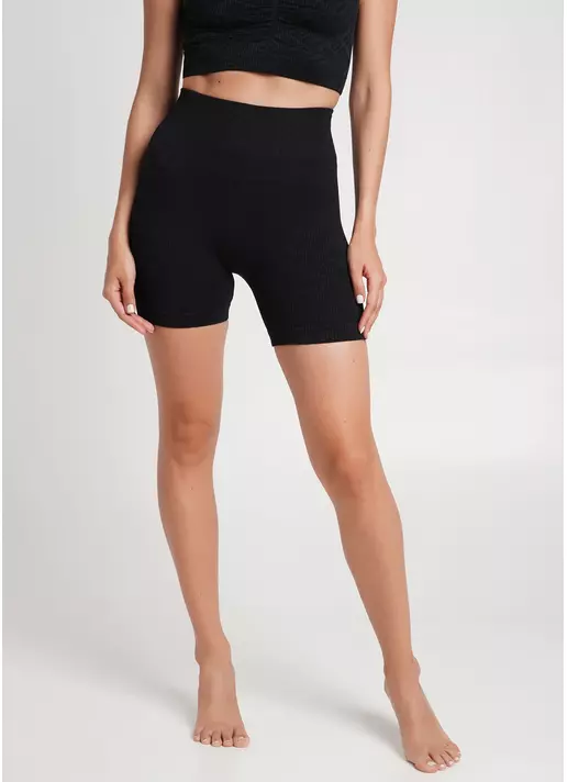 Шорты в рубчик с надписями из микрофибры SHORTS RIB WELLNESS black (черный)