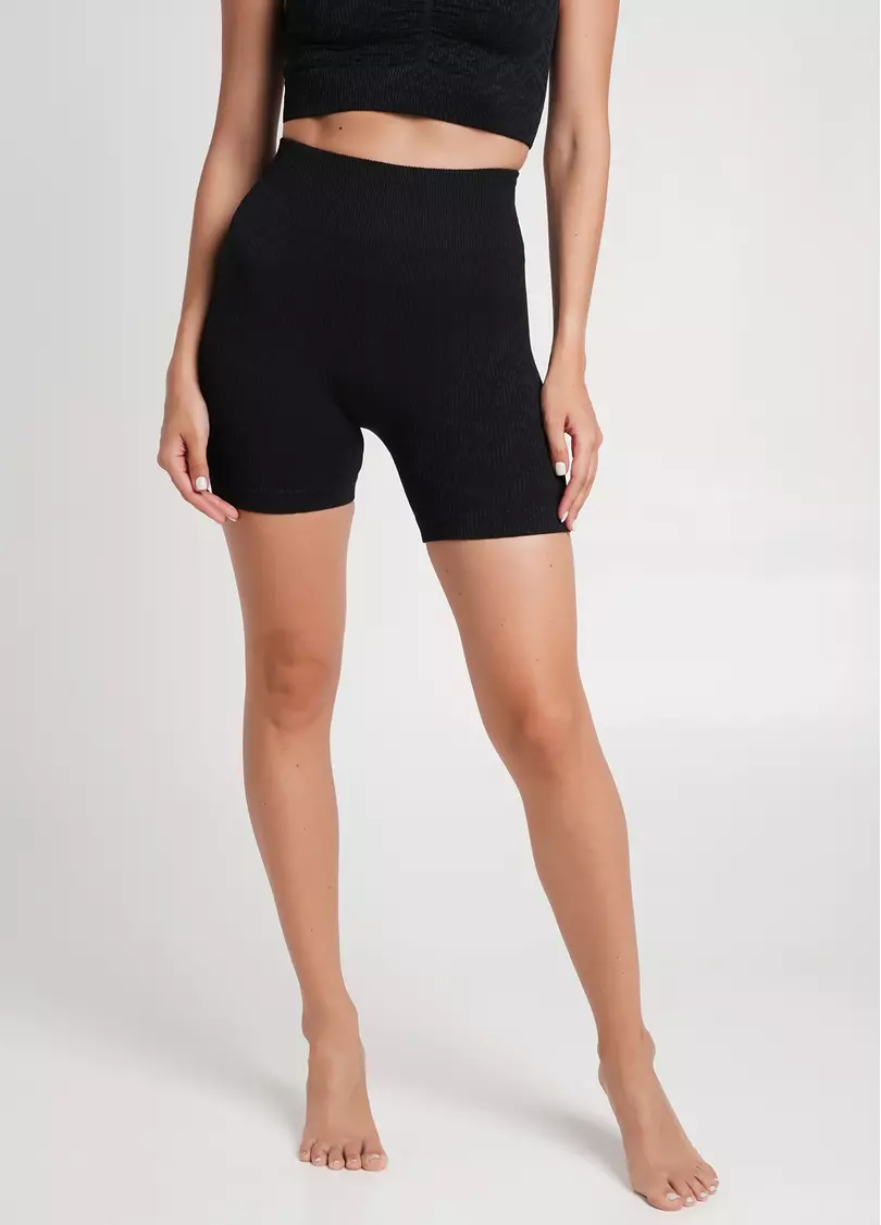 Шорти в рубчик з написами з мікрофібри SHORTS RIB WELLNESS black (чорний)