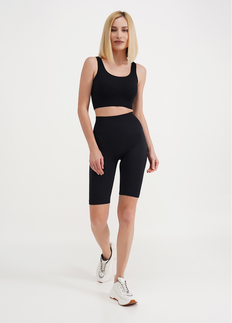 Велосипедки бесшовные в рубчик с пуш-ап эффектом TRACKS RIB SHAPE black (черный)