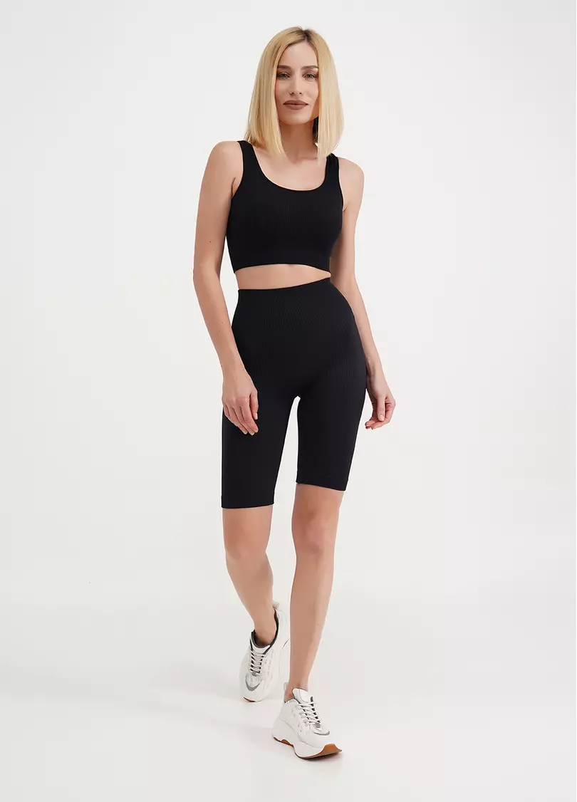 Велосипедки бесшовные в рубчик с пуш-ап эффектом TRACKS RIB SHAPE black (черный)