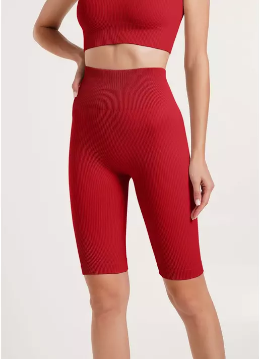 Велосипедки бесшовные в рубчик с пуш-ап эффектом TRACKS RIB SHAPE winery (красный)