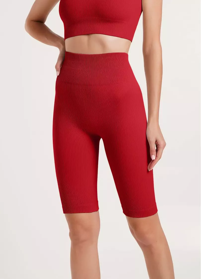 Велосипедки бесшовные в рубчик с пуш-ап эффектом TRACKS RIB SHAPE winery (красный)