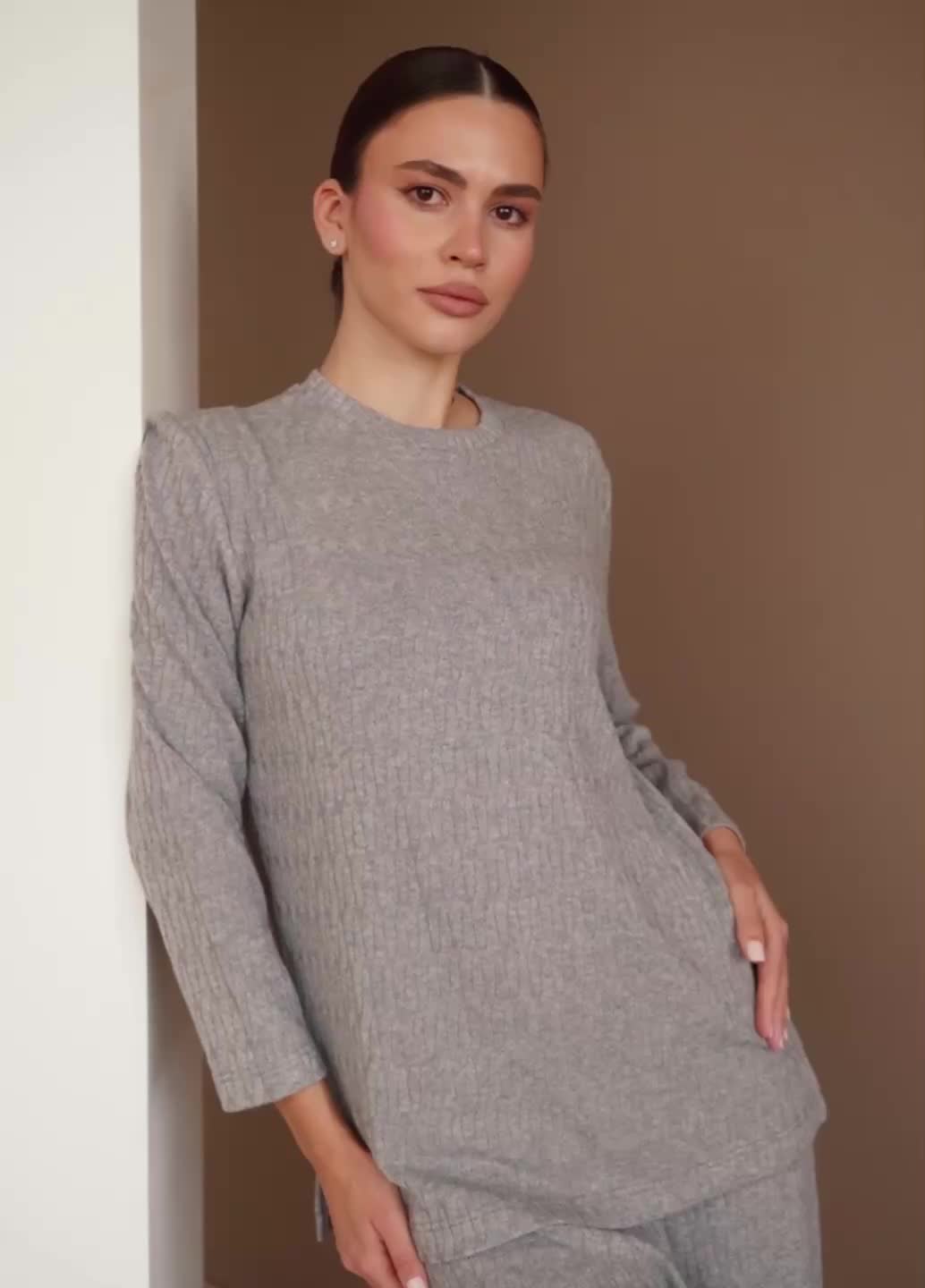 Комплект в косичку кофта и брюки TWINKET 5810/270 ash grey melange (серый)