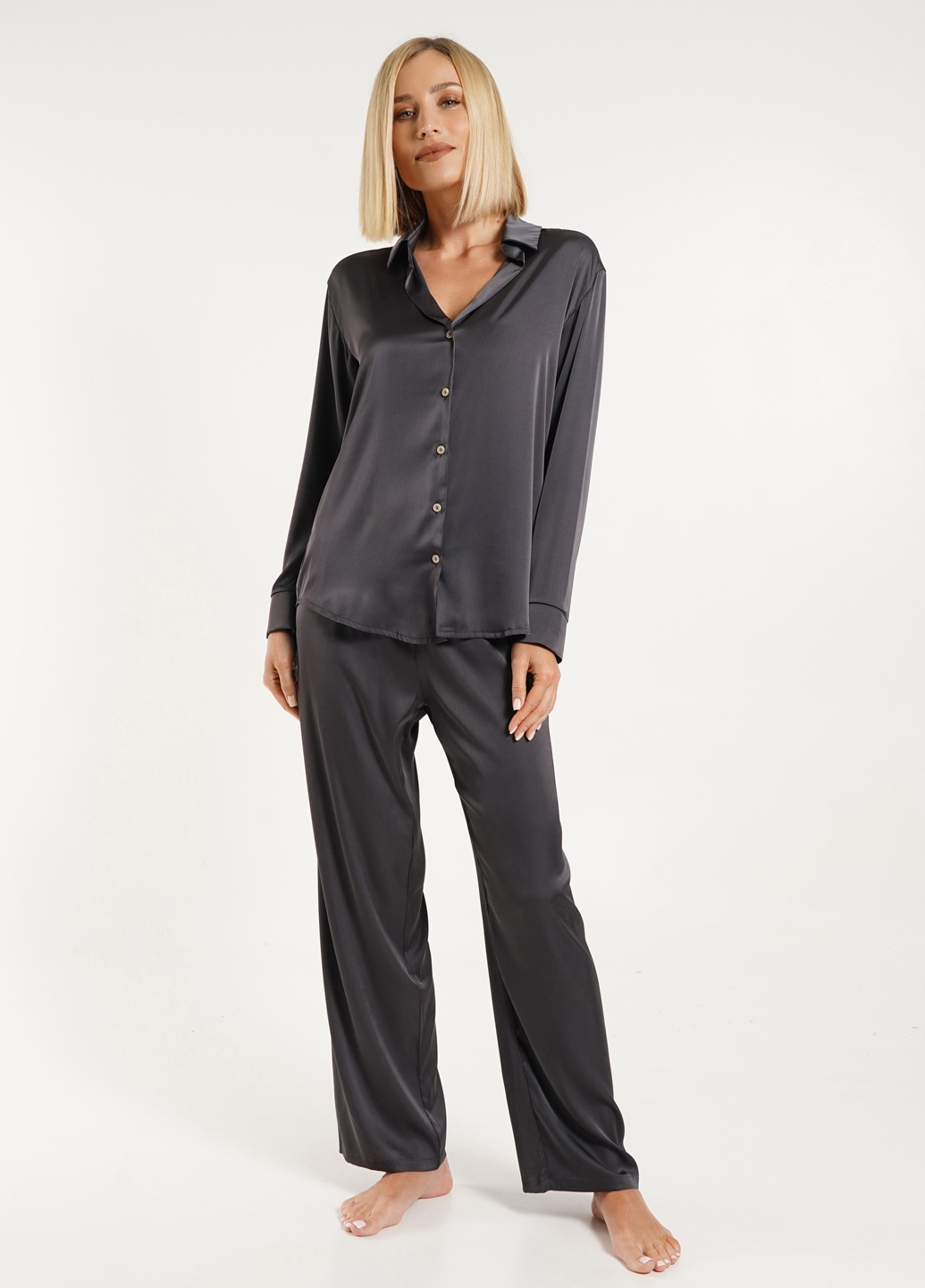 Шелковая пижама рубашка и брюки HELENA 5508/050 griffel (серый) Giulia